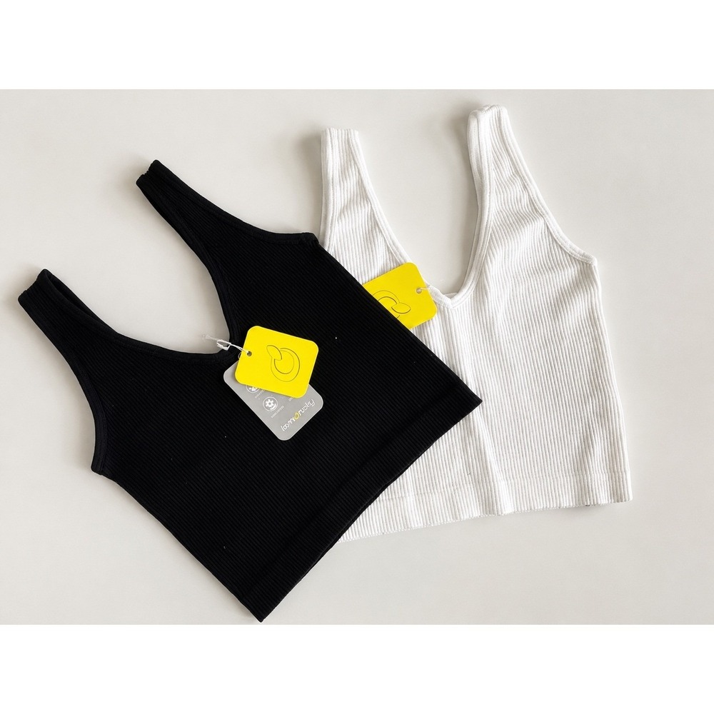 Lemonsky NWT2 Pack Ribbed Crop Tank Tops M Black White Seamless Y2K Workout